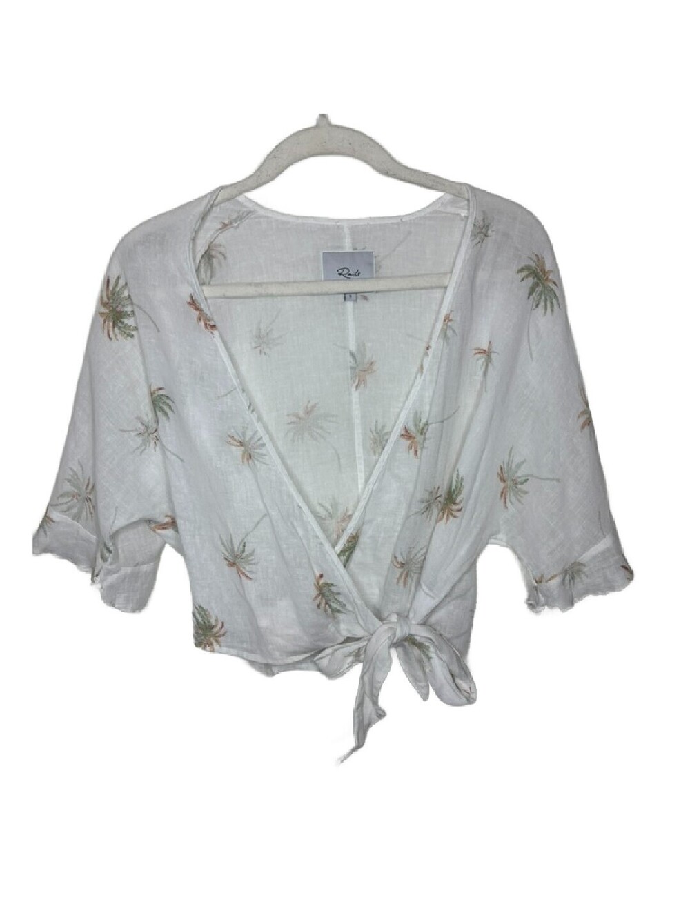 Rails Women's Sz S Tropical Palm Print Linen Wrap Crop Top(2018)